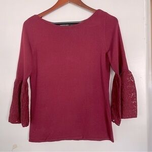 White House Black Market red burgundy maroon sweater lace flared size small